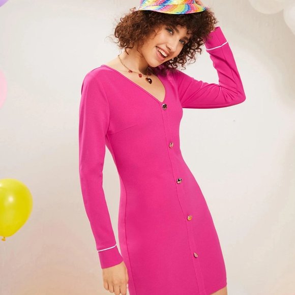 Sale NEW! Hot Pink Button Front Dress - Picture 4 of 4